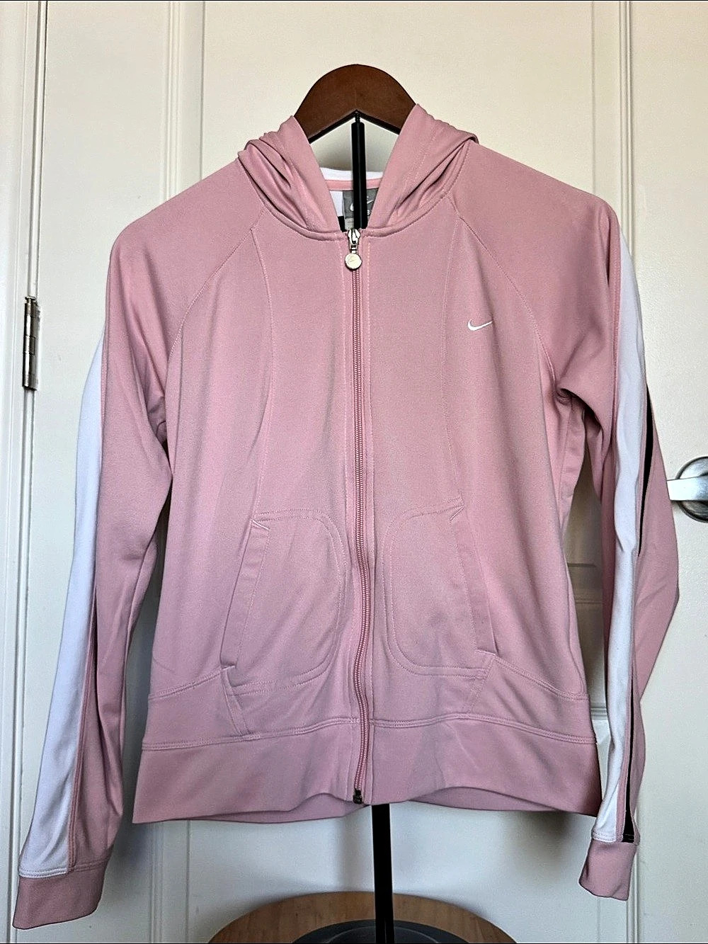 Nike Pink Full-Zip Striped Track Hoodie Color Block Zip Hoodie Pink Size Medium